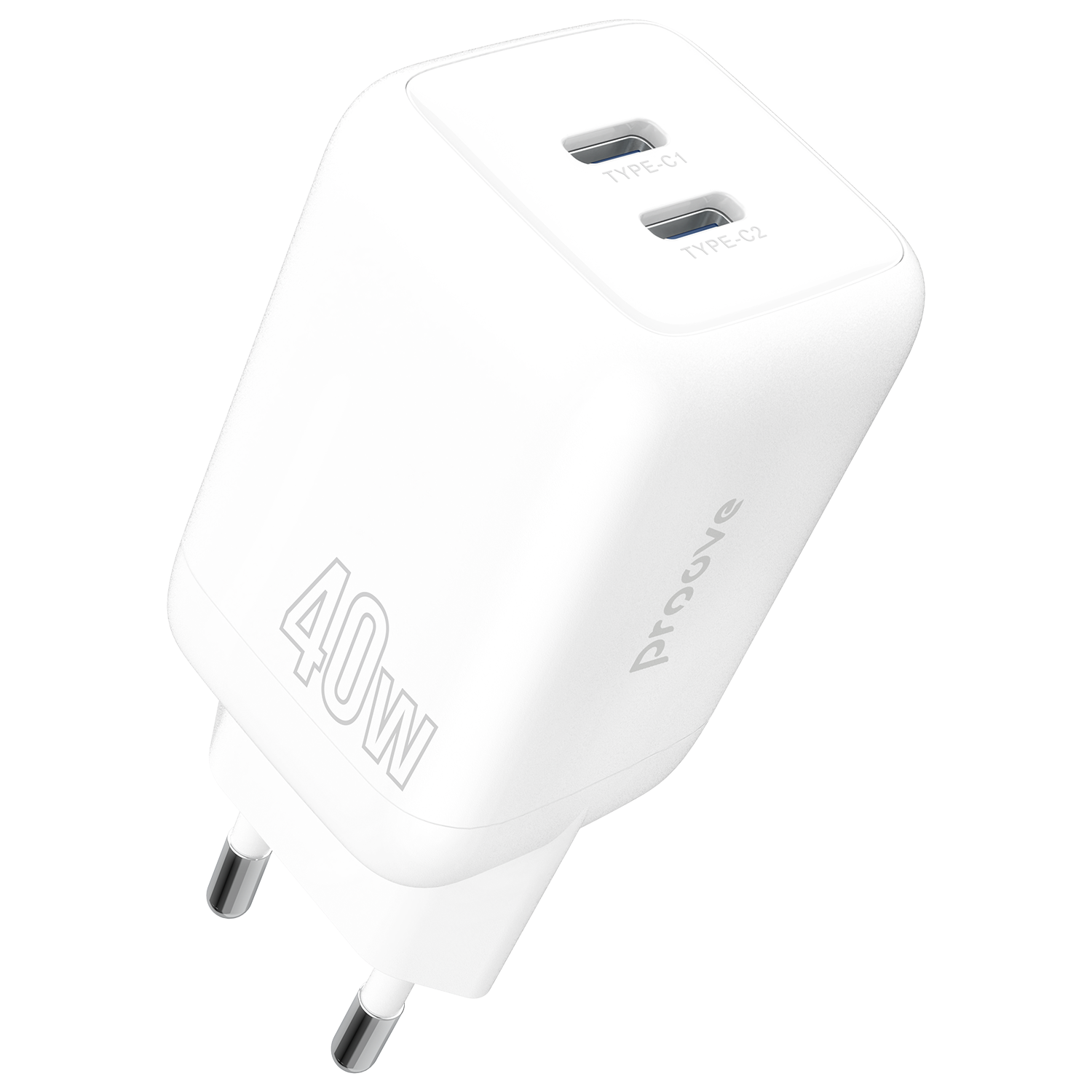 Karikues muri Proove Silicone Power, 40W, me 2×Type-C, i bardhë