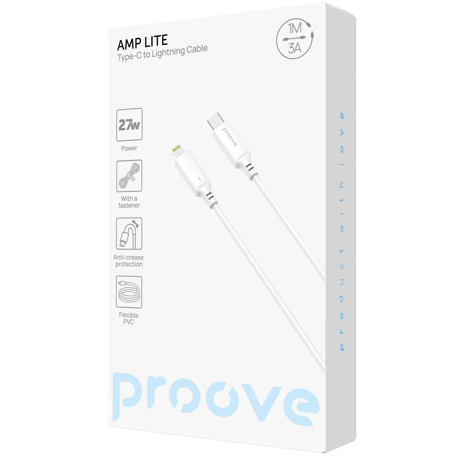 Kabllo karikimi Proove AMP Lite Type-C në Lightning, 27W, 1m, e bardhë