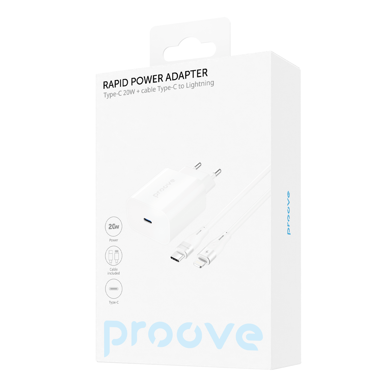 Karikues muri Proove Rapid, 20W, Type-C, me kabllo Type-C në Lightning, e bardhë
