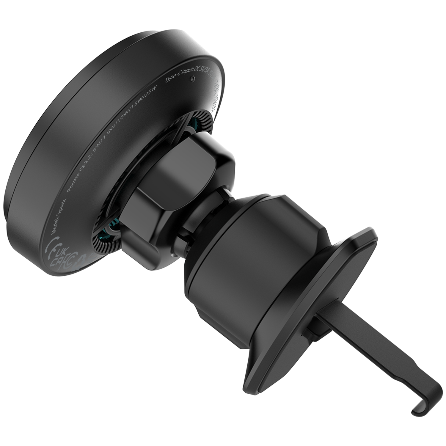Mbajtëse veture me karikim wireless Proove Spark, Qi2.2, 25W, për ventilim, e zezë