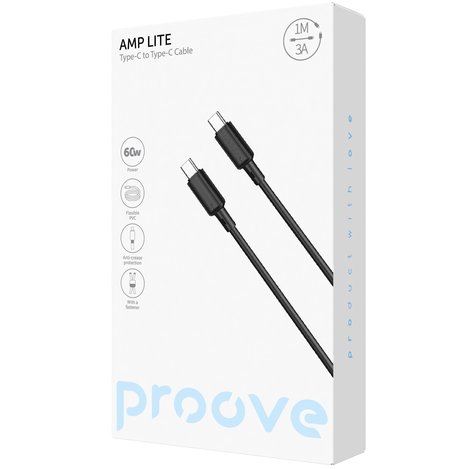 Kabllo karikimi Proove AMP Lite Type-C në Type-C, 60W, 1m