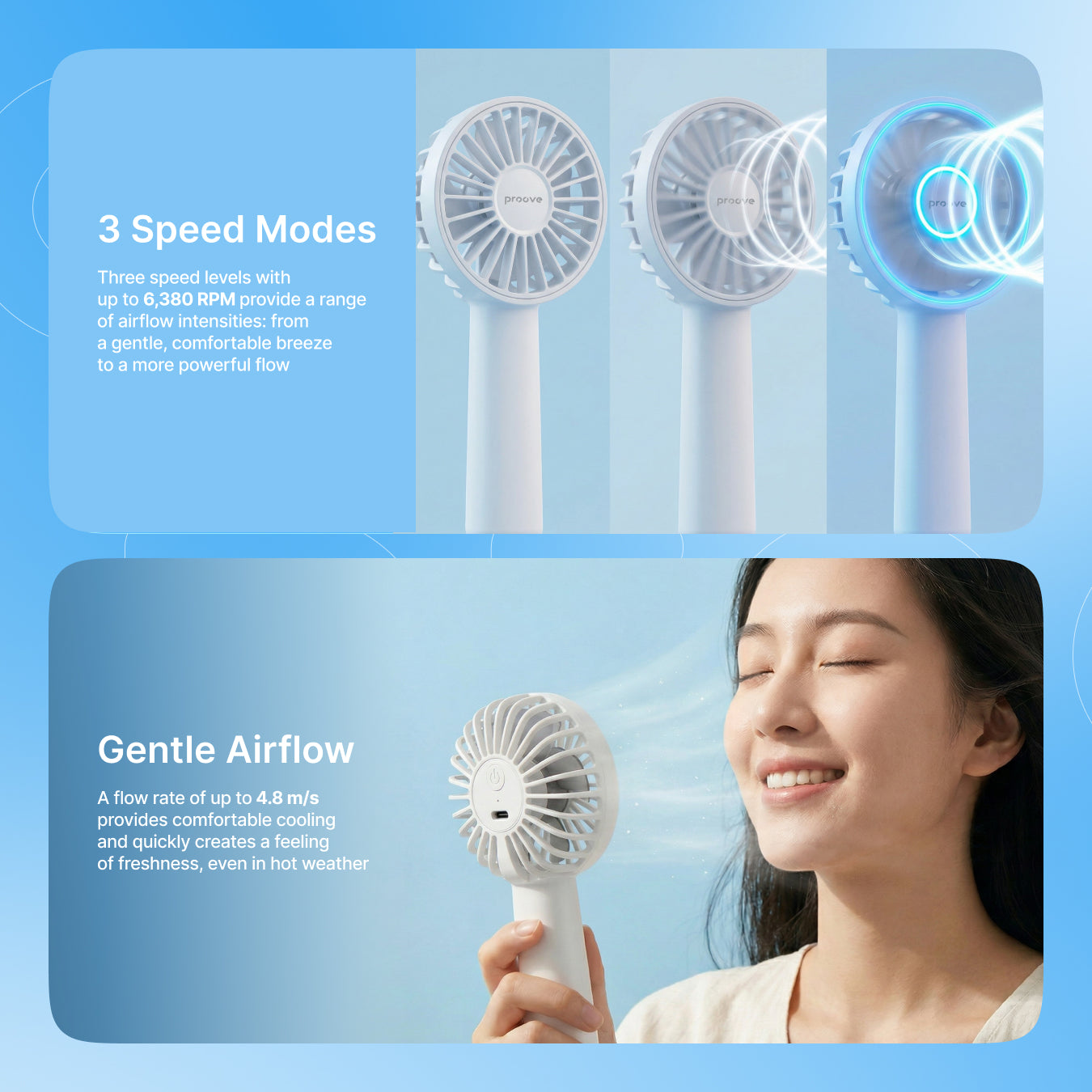 Ventilator portativ Proove Carlson Lite, 1800mAh, 3W, i bardhë