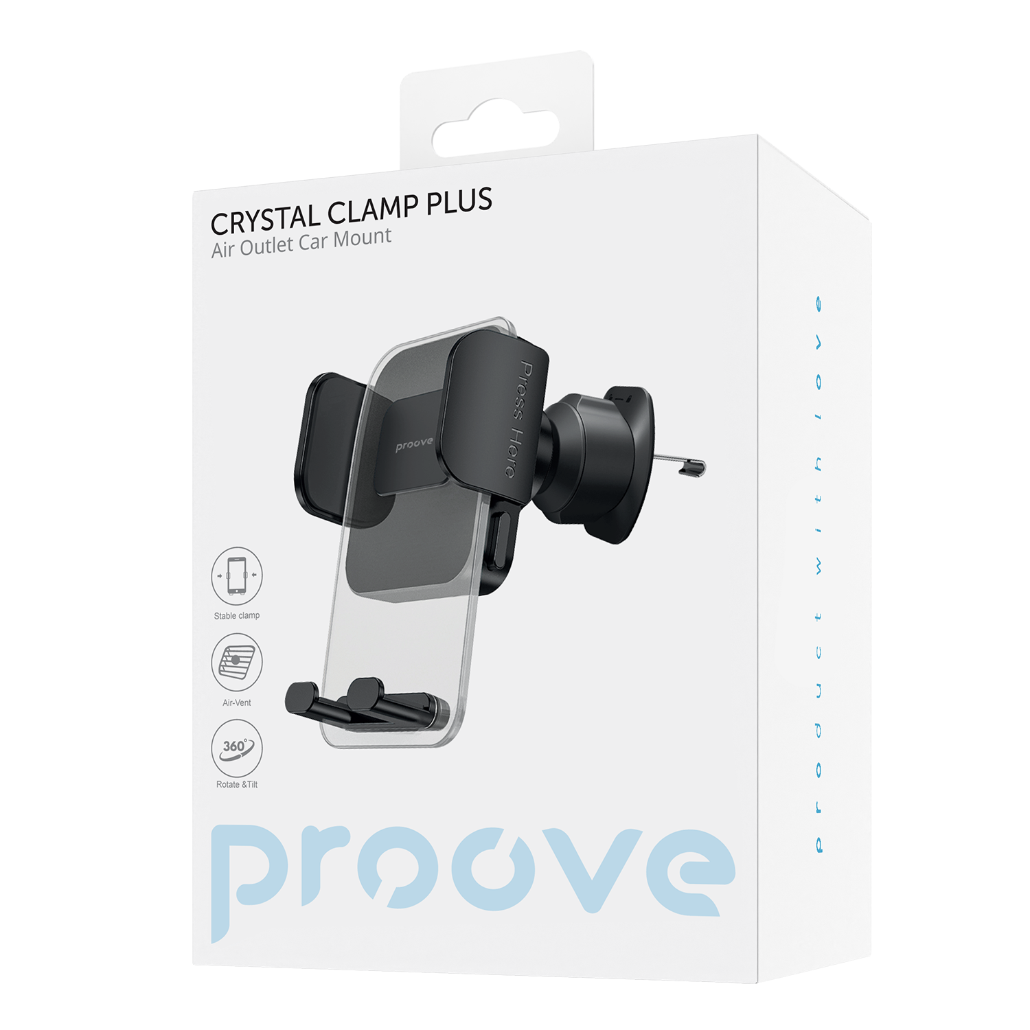 Mbajtëse telefoni për veturë Proove Crystal Clamp Plus, për ventilim, kapëse mekanike, e zezë
