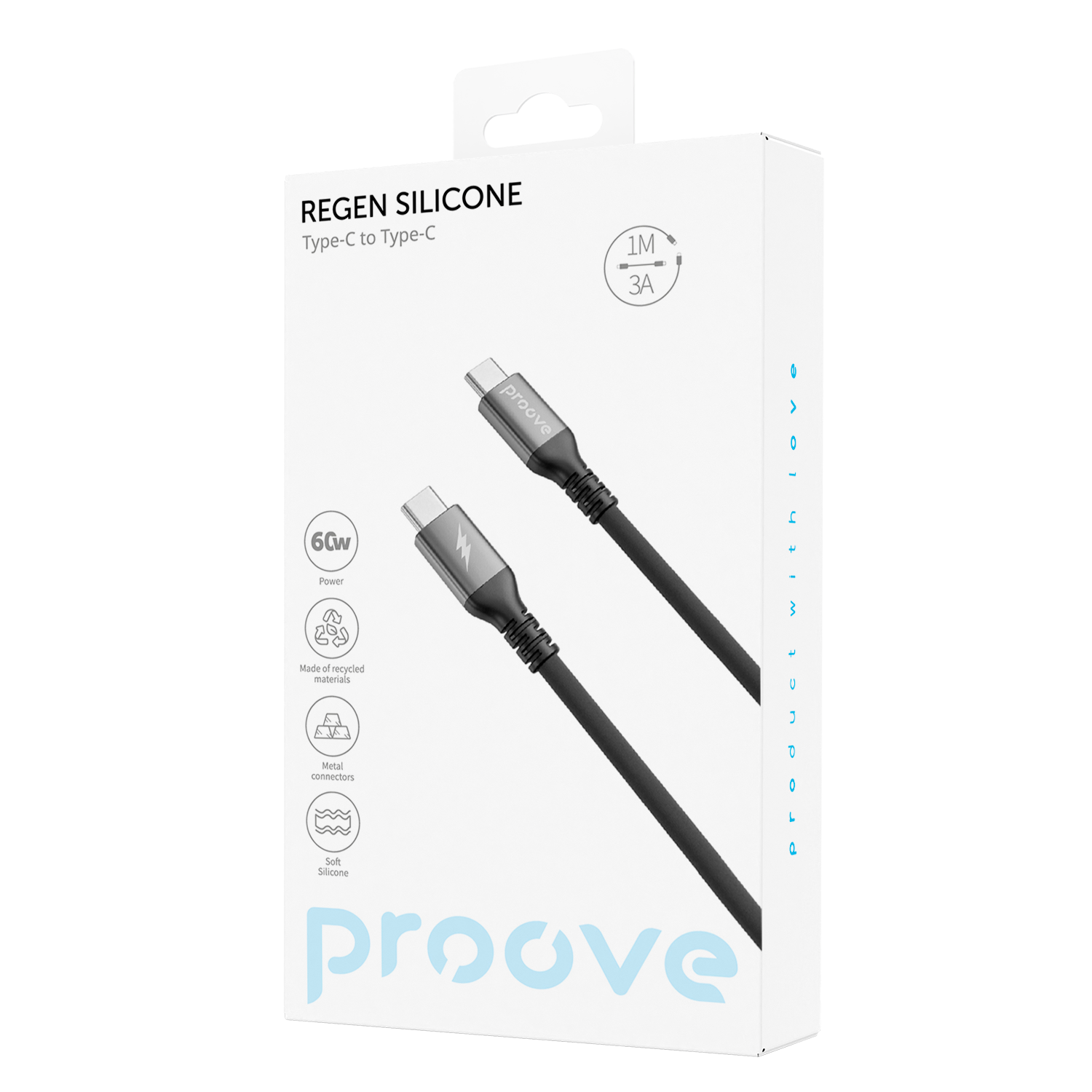 Kabllo karikimi Proove ReGen Silicone Type-C në Type-C, 60W, 1m, e zezë