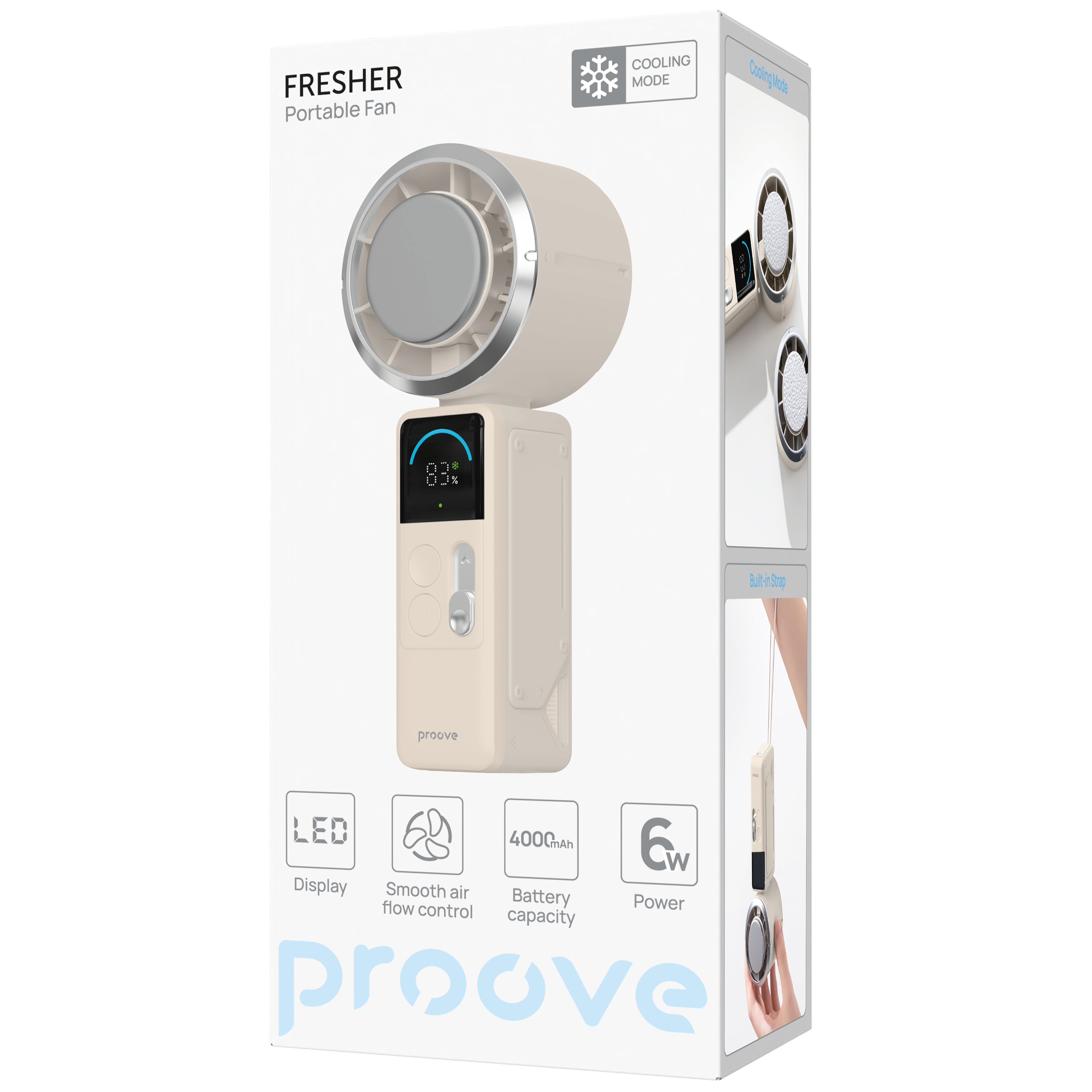 Ventilator portativ Proove Fresher, 4000mAh, 6W, bezhë