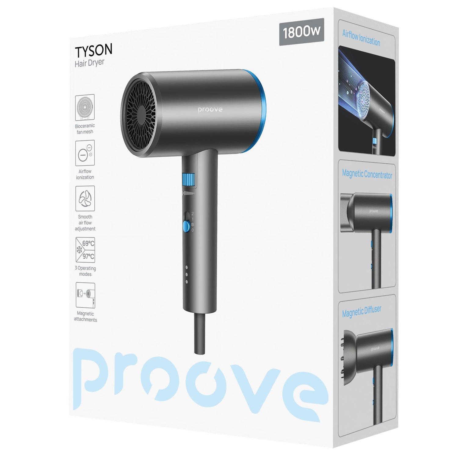 Tharëse flokësh Proove Tyson, 1800W, gri