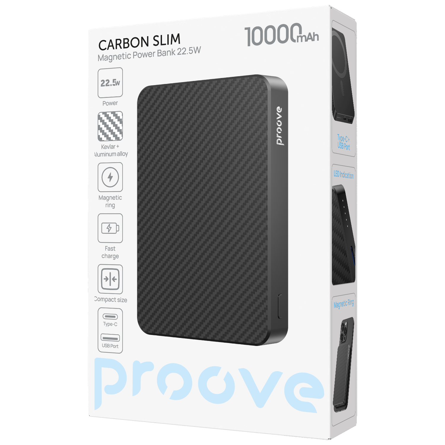 Powerbank Proove Carbon Slim MagSafe, 10000mAh, 22.5W, e zezë