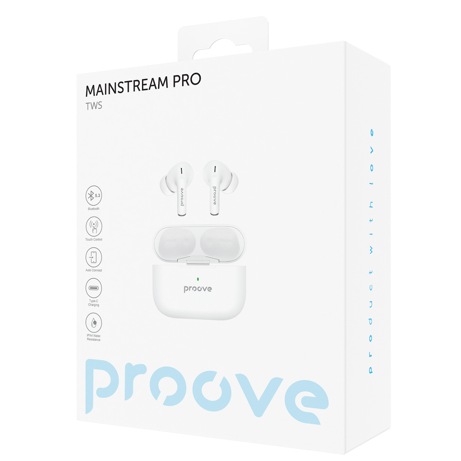 Dëgjuse wireless Proove Mainstream Pro TWS, me aplikacion, të bardha