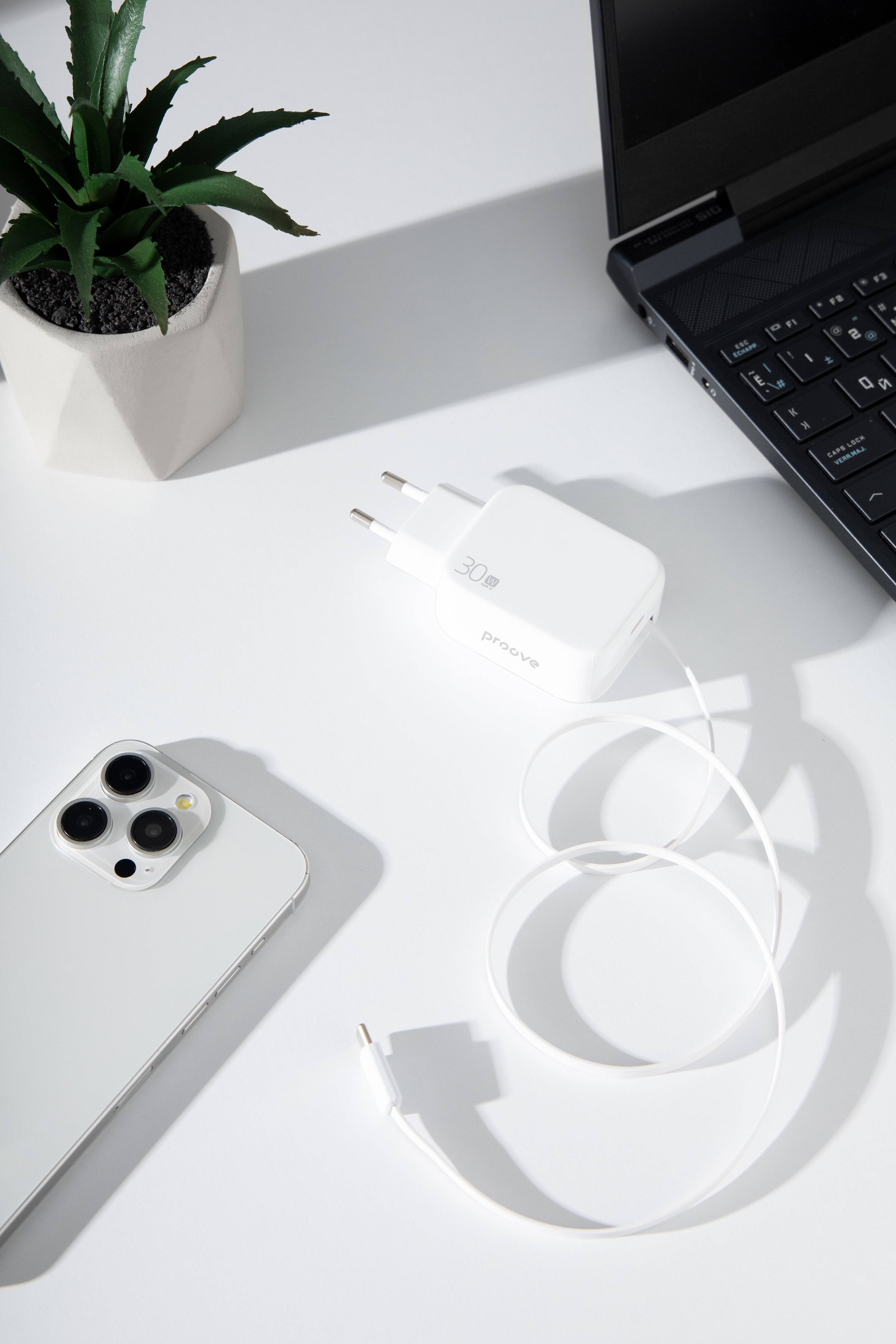 Karikues muri Proove Fixtape me kabllo të integruar Type-C, 30W, i bardhë