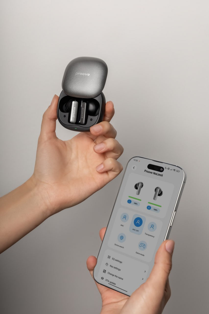 Dëgjuse wireless Proove NoLimit TWS me Hybrid ANC dhe aplikacion inteligjent (APP), të zeza