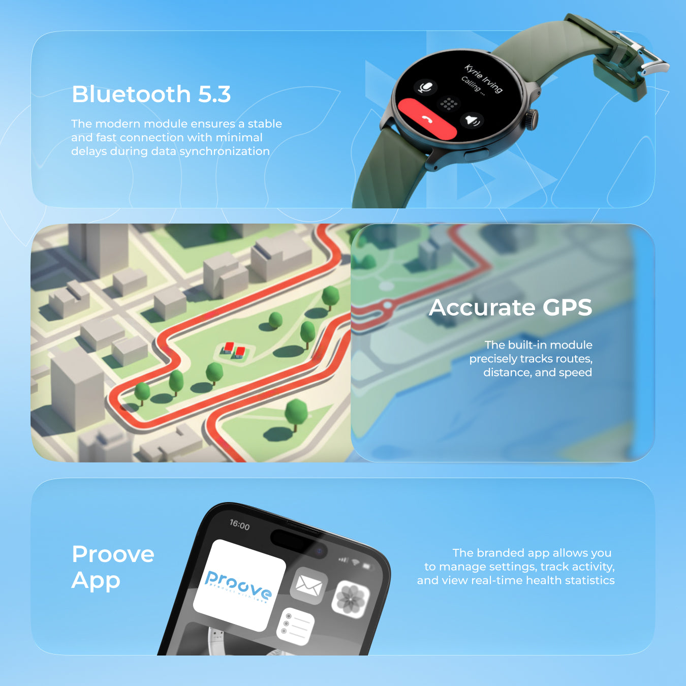 Orë inteligjente Proove Terra me GPS, 1.43" AMOLED, e zezë