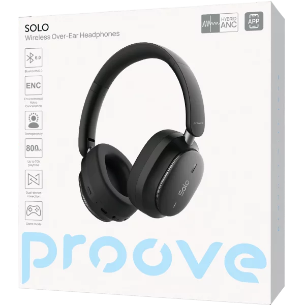 Kufje wireless Proove Solo, ANC, me aplikacion, të zeza