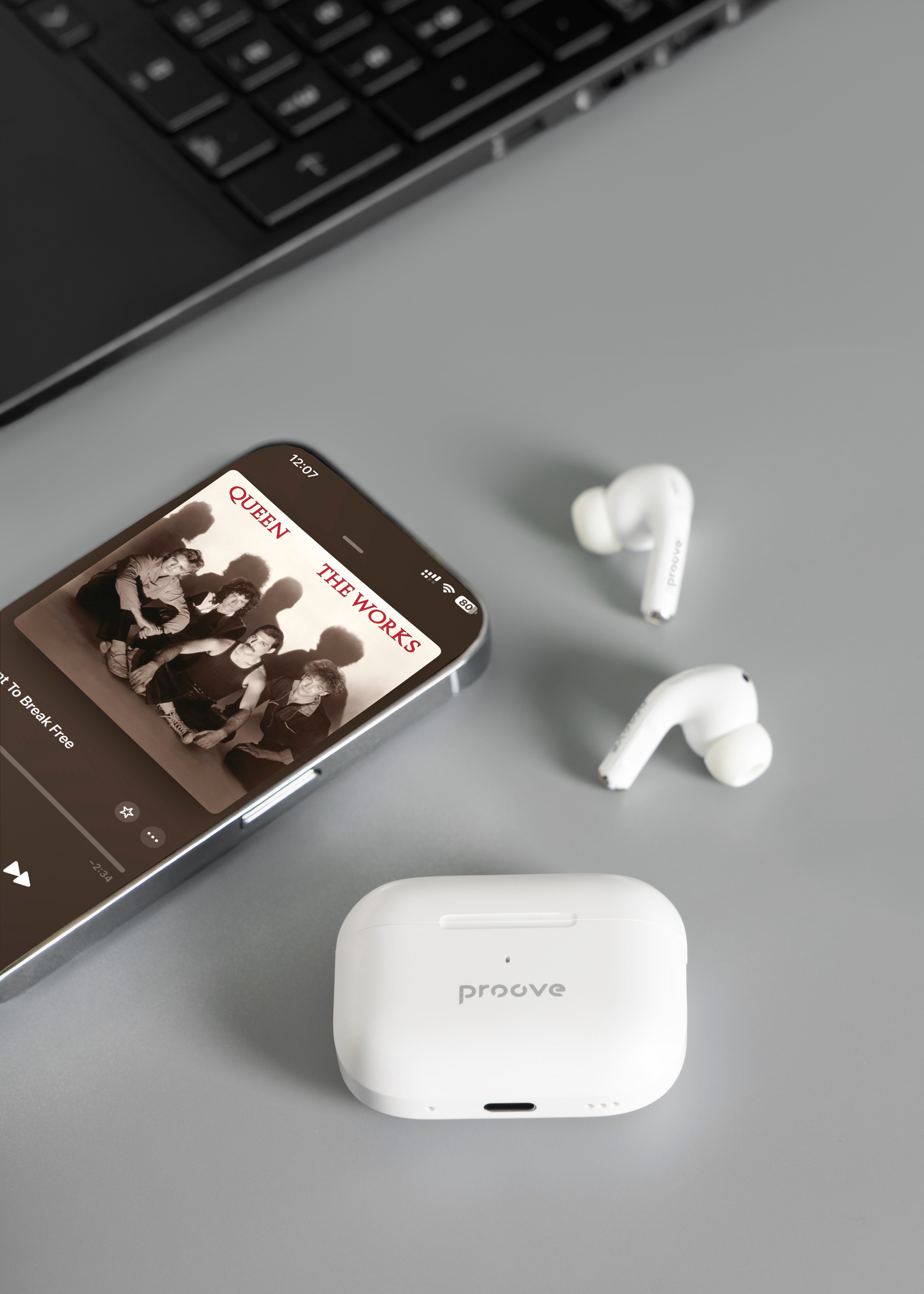 Dëgjuse wireless Proove Mainstream Pro TWS, me aplikacion, të bardha