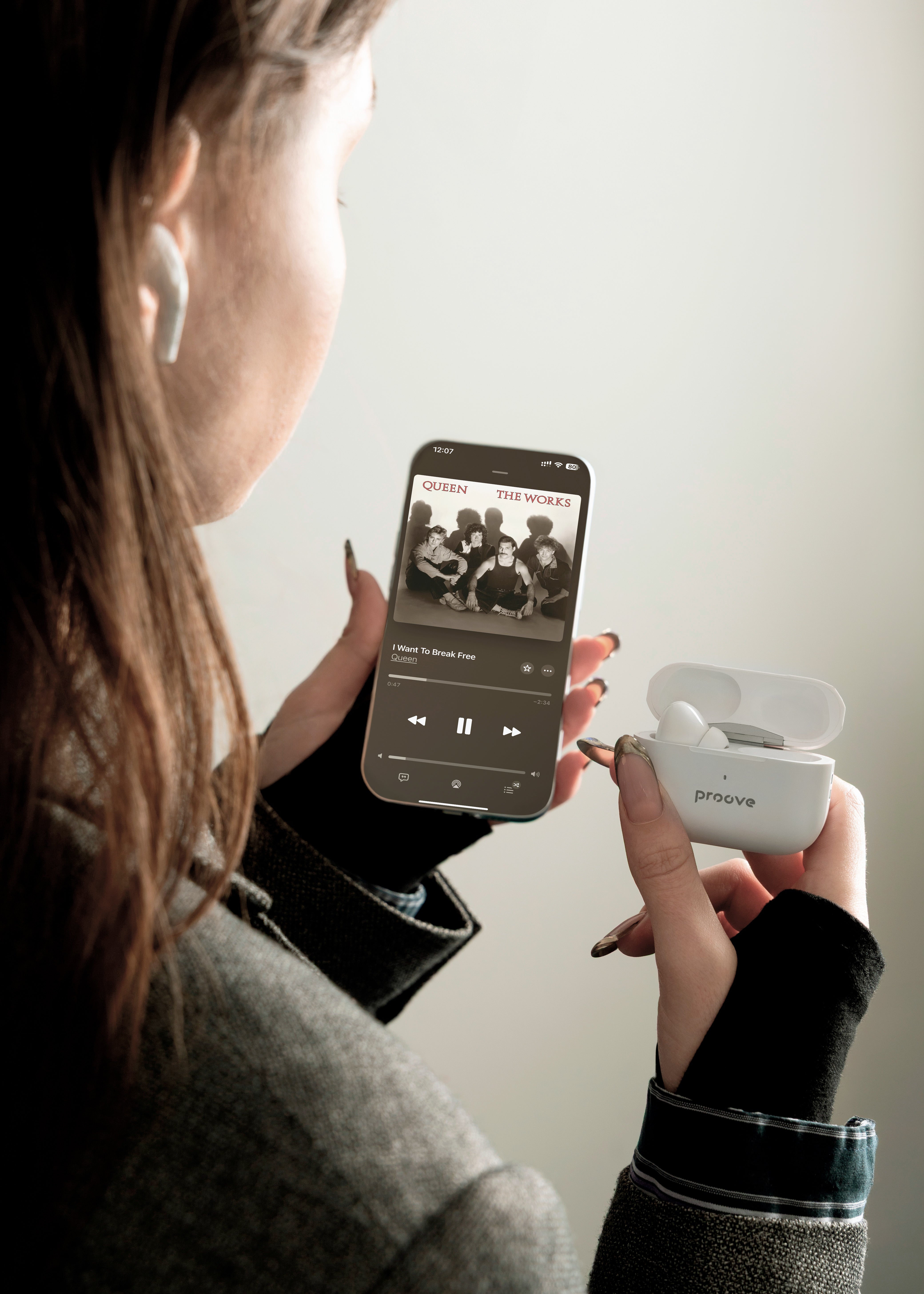 Dëgjuse wireless Proove Mainstream Pro TWS, me aplikacion, të bardha