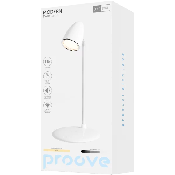 Llambë tavoline Proove Modern, 10W, me karikim wireless, e bardhë