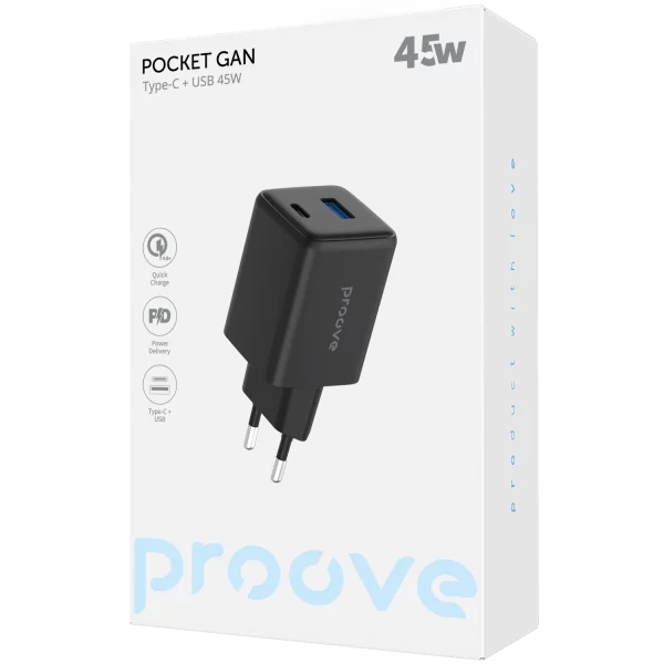 Karikues muri Proove Pocket, 45W, me USB dhe Type-C, i zi