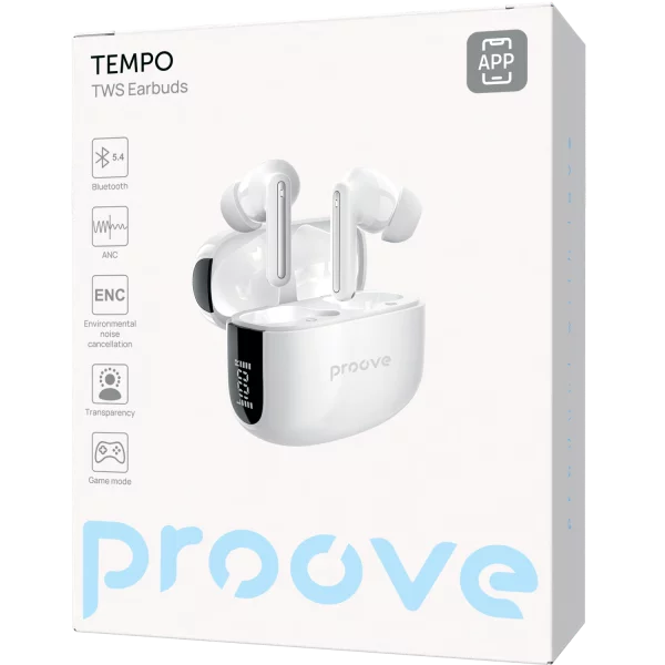 Dëgjuse wireless Proove Tempo TWS, ANC, me aplikacion, të bardha
