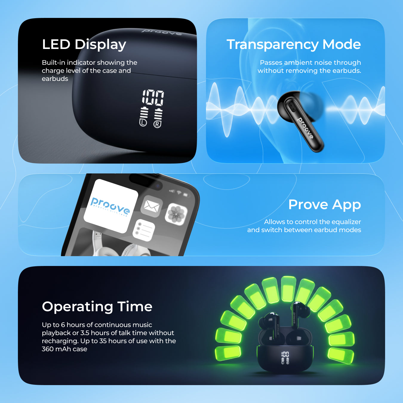 Dëgjuse wireless Proove Intro Pro, IPX4, me aplikacion, të zeza