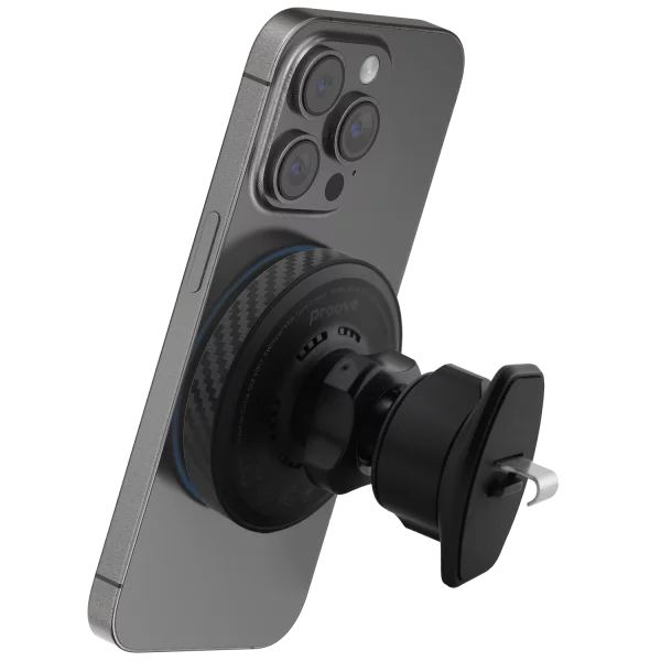Mbajtëse magnetike për telefon me karikim wireless Proove Graphite Circle Qi2, 15W, për ventilim makine, e zezë