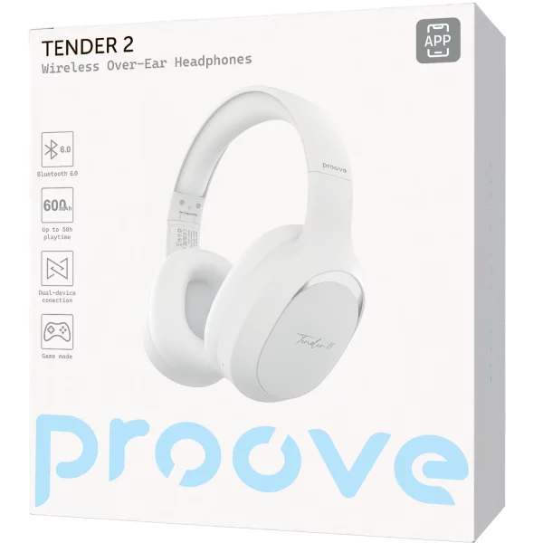 Kufje wireless Proove Tender 2 me aplikacion inteligjent (APP) dhe zë Hi-Fi premium, të bardha