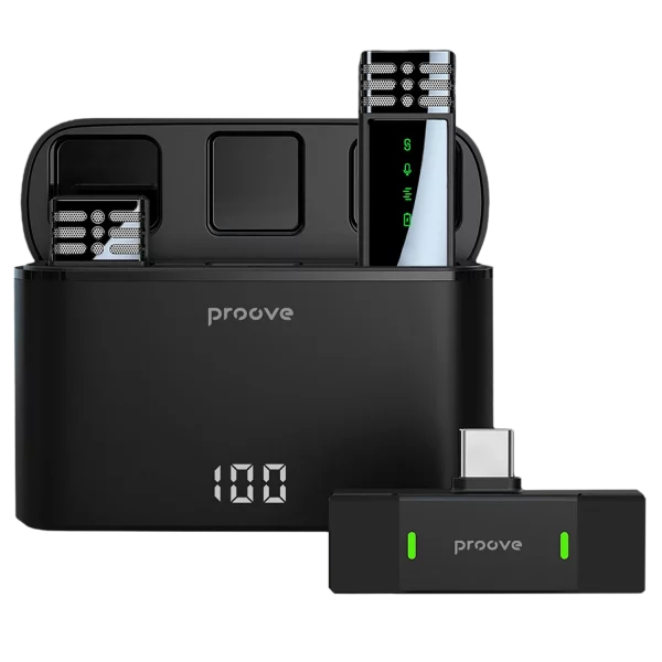 Mikrofon wireless Proove Record Type-C, set 2 copë me kuti për karikim