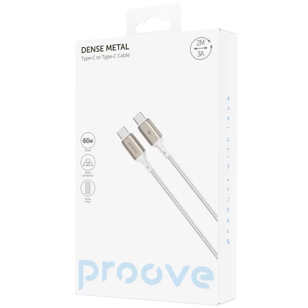 Kabllo karikimi Proove Dense Metal Type-C në Type-C, 60W, 2m, e bardhë