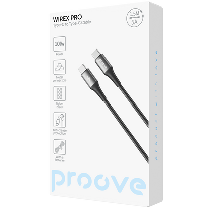 Kabllo karikimi Proove WireX Pro Type-C në Type-C, 100W, 1.5m, e zezë