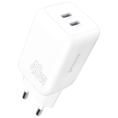 Karikues muri Proove Silicone Power, 40W, me 2×Type-C, i bardhë