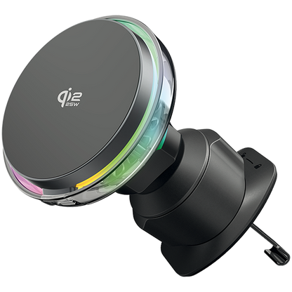 Mbajtëse veture me karikim wireless Proove Light Crystal, Qi2.2, 25W, për ventilim, gri