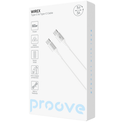 Kabllo karikimi Proove WireX Type-C në Type-C, 60W, 1m, e bardhë