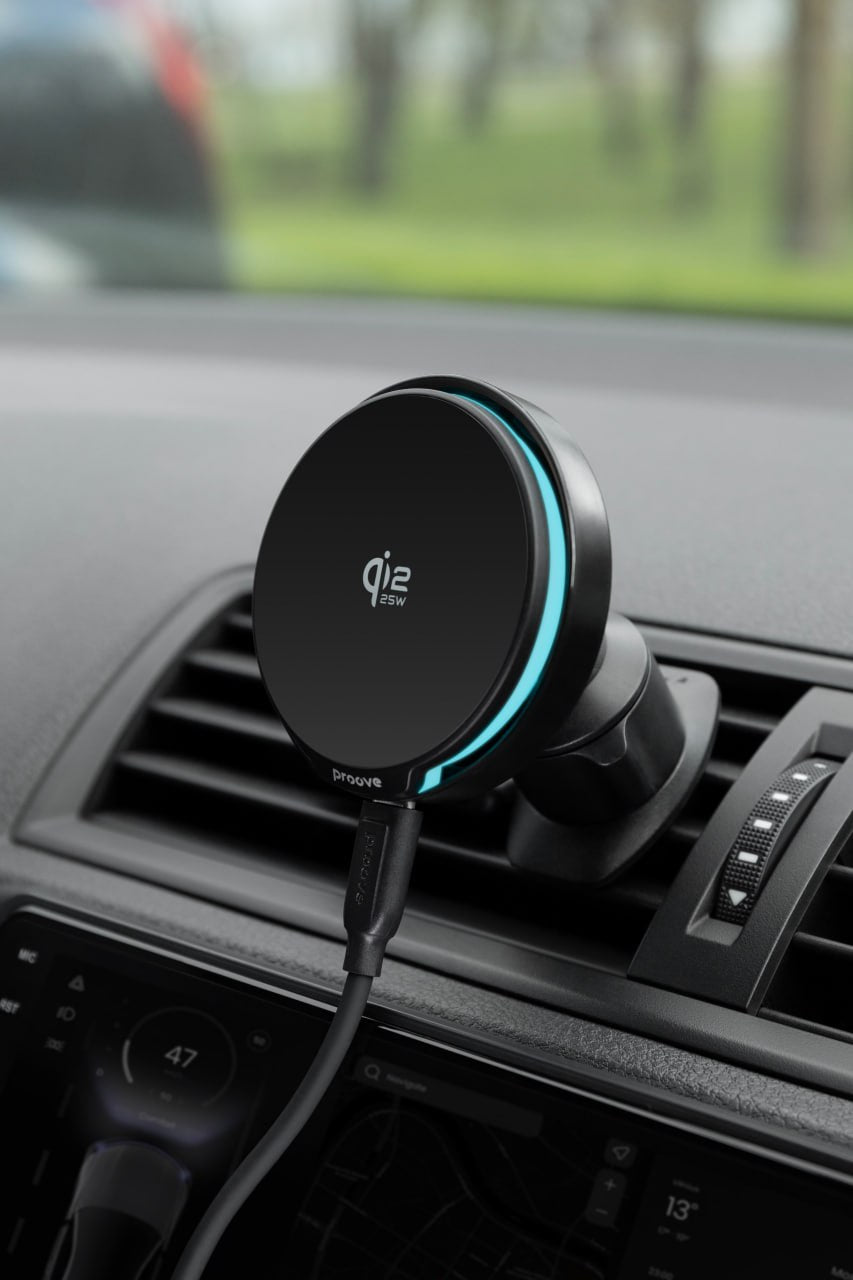 Mbajtëse veture me karikim wireless Proove Spark, Qi2.2, 25W, për ventilim, e zezë