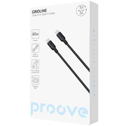 Kabllo karikimi Proove GridLine Type-C në Type-C, 60W, 1m, e zezë
