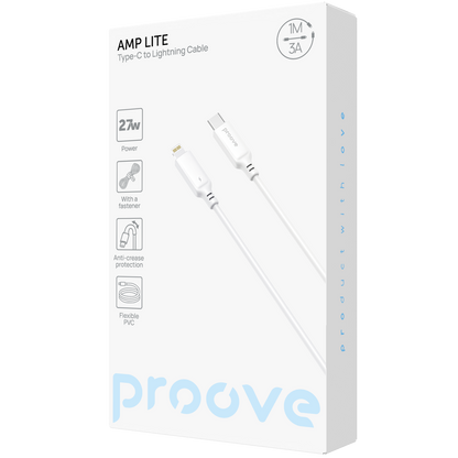 Kabllo karikimi Proove AMP Lite Type-C në Lightning, 27W, 1m, e bardhë