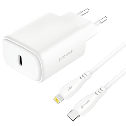 Karikues muri Proove Silicone Power 2, 20W, Type-C, me kabllo Type-C në Lightning, e bardhë