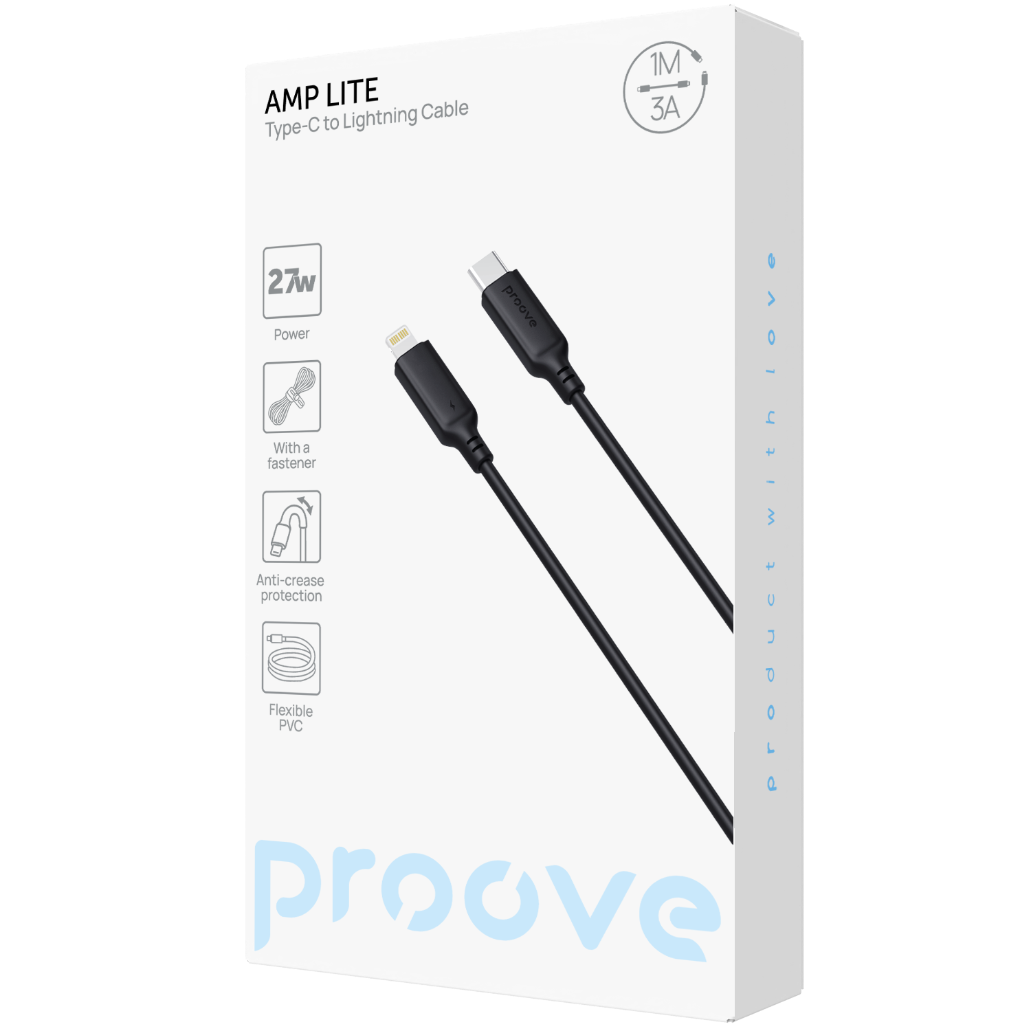 Kabllo karikimi Proove AMP Lite Type-C në Lightning, 27W, 1m, e zezë