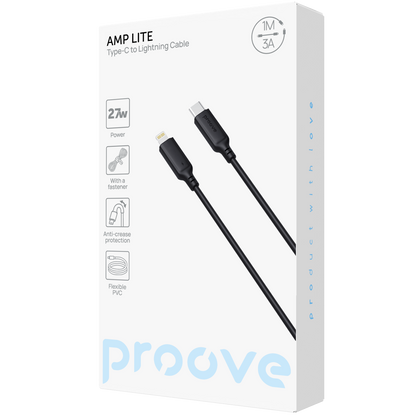 Kabllo karikimi Proove AMP Lite Type-C në Lightning, 27W, 1m, e zezë