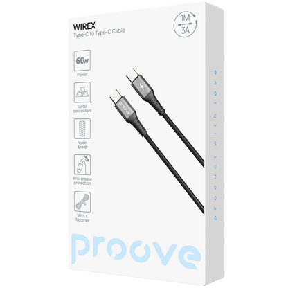 Kabllo karikimi Proove WireX Type-C në Type-C, 60W, 1m, e zezë