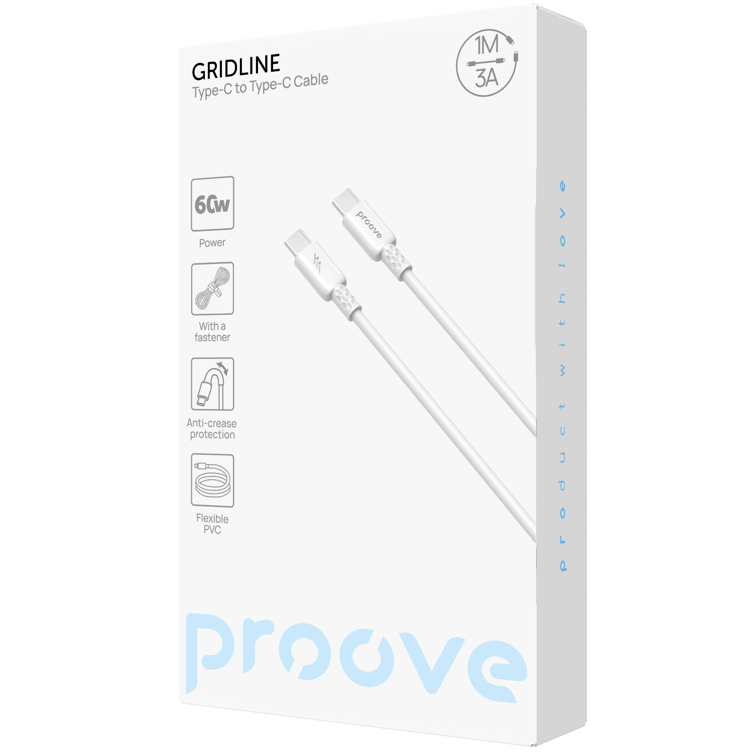 Kabllo karikimi Proove GridLine Type-C në Type-C, 60W, 1m, e bardhë