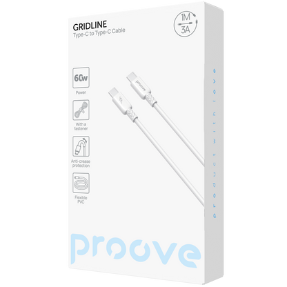 Kabllo karikimi Proove GridLine Type-C në Type-C, 60W, 1m, e bardhë
