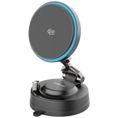 Mbajtëse veture me karikim wireless Proove Jetlock, Qi2, 25W, me thithëse, e zezë