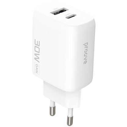 Karikues muri Proove Silicone Power 2, 30W, Type-C + USB, e bardhë