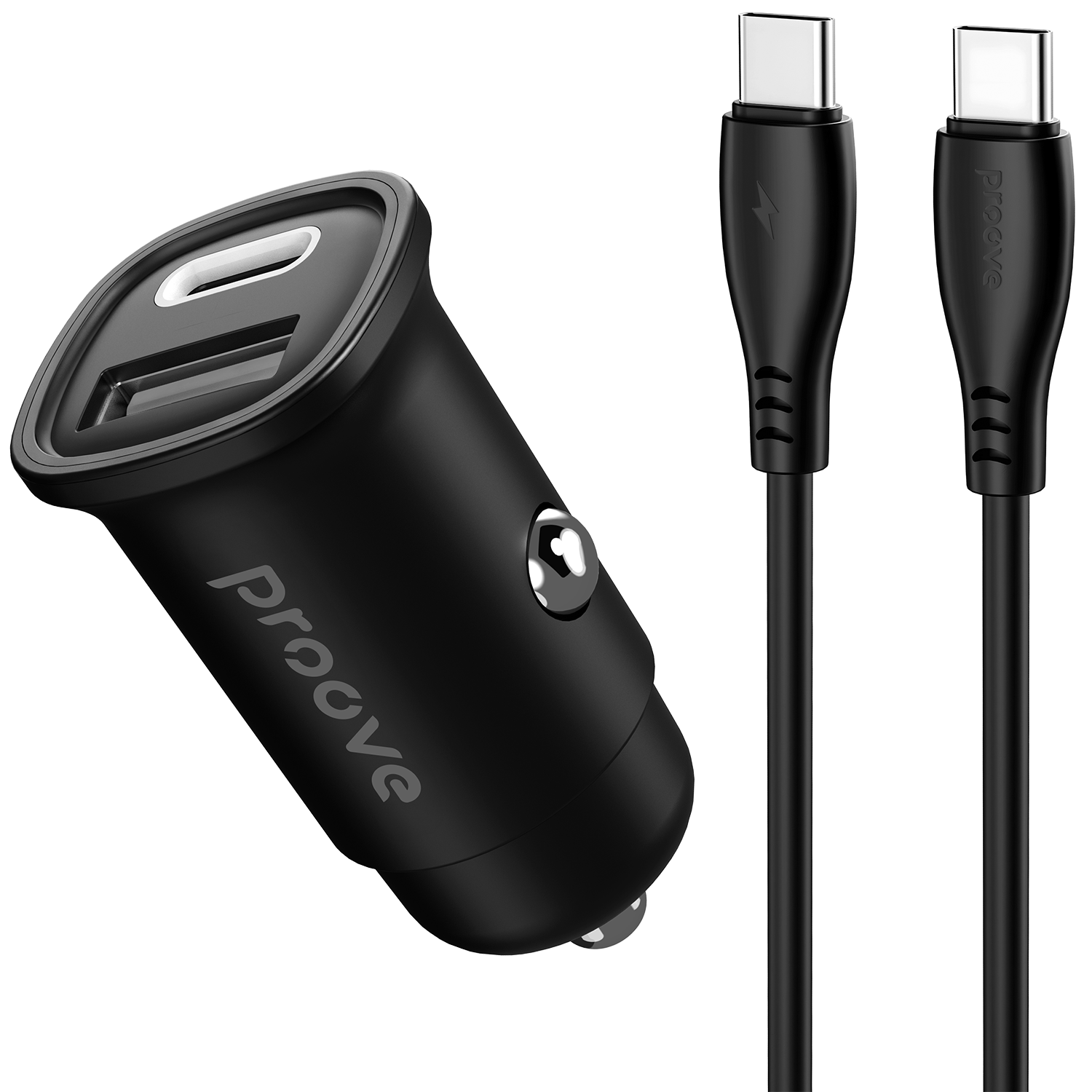 Karikues për makinë Proove Flash, 30W, Type-C + USB, me kabllo, i zi