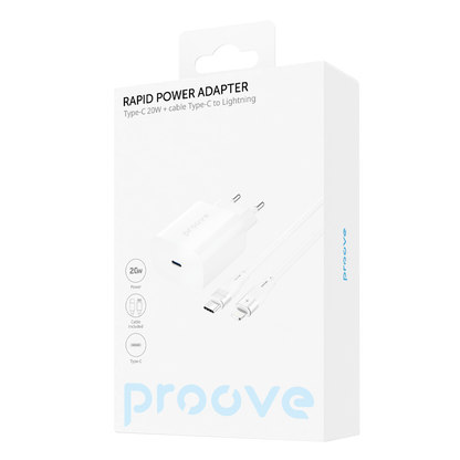 Karikues muri Proove Rapid, 20W, Type-C, me kabllo Type-C në Lightning, e bardhë