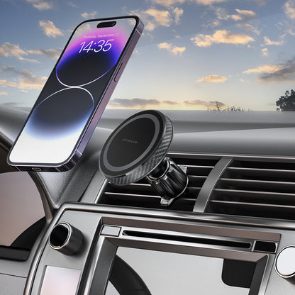 Mbajtëse telefoni për veturë Proove Carbon Magnetic, magnetike për ventilim, e zezë