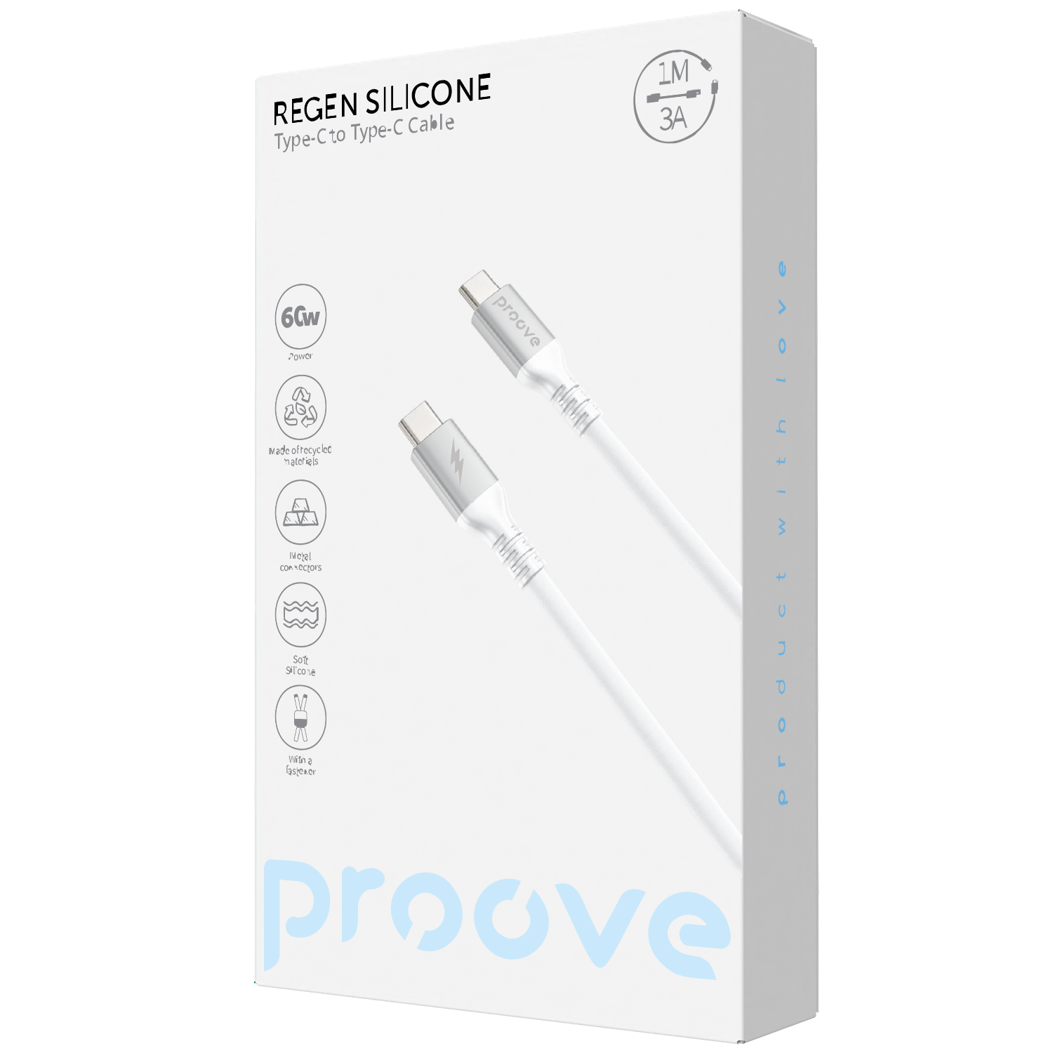 Kabllo karikimi Proove ReGen Silicone Type-C në Type-C, 60W, 1m, e bardhë
