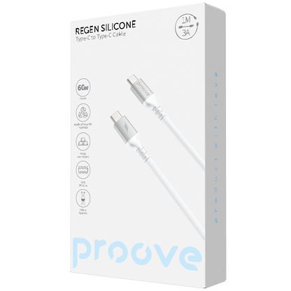 Kabllo karikimi Proove ReGen Silicone Type-C në Type-C, 60W, 1m, e bardhë