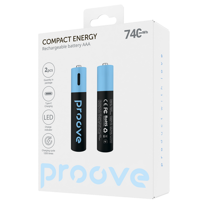 Bateri të rikarikueshme Proove Compact Energy AAA 1.5V, 740mWh, 2 copë