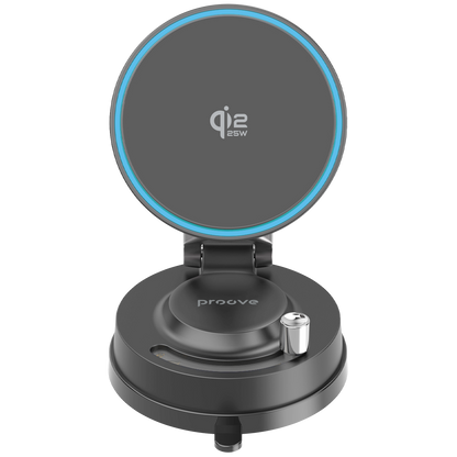 Mbajtëse veture me karikim wireless Proove Jetlock, Qi2, 25W, me thithëse, e zezë