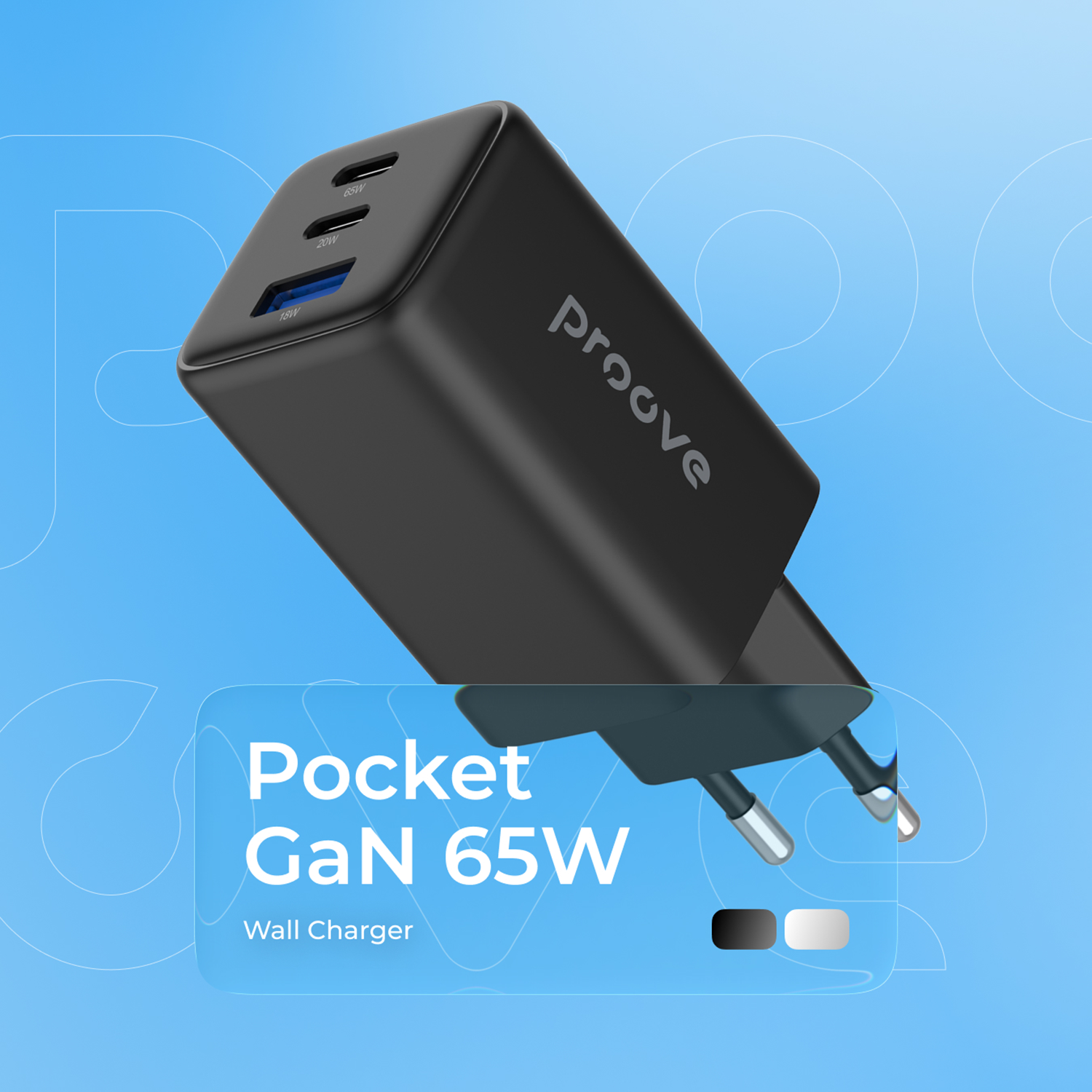 Karikues muri Proove Pocket, 65W, me 2×Type-C dhe USB, i zi