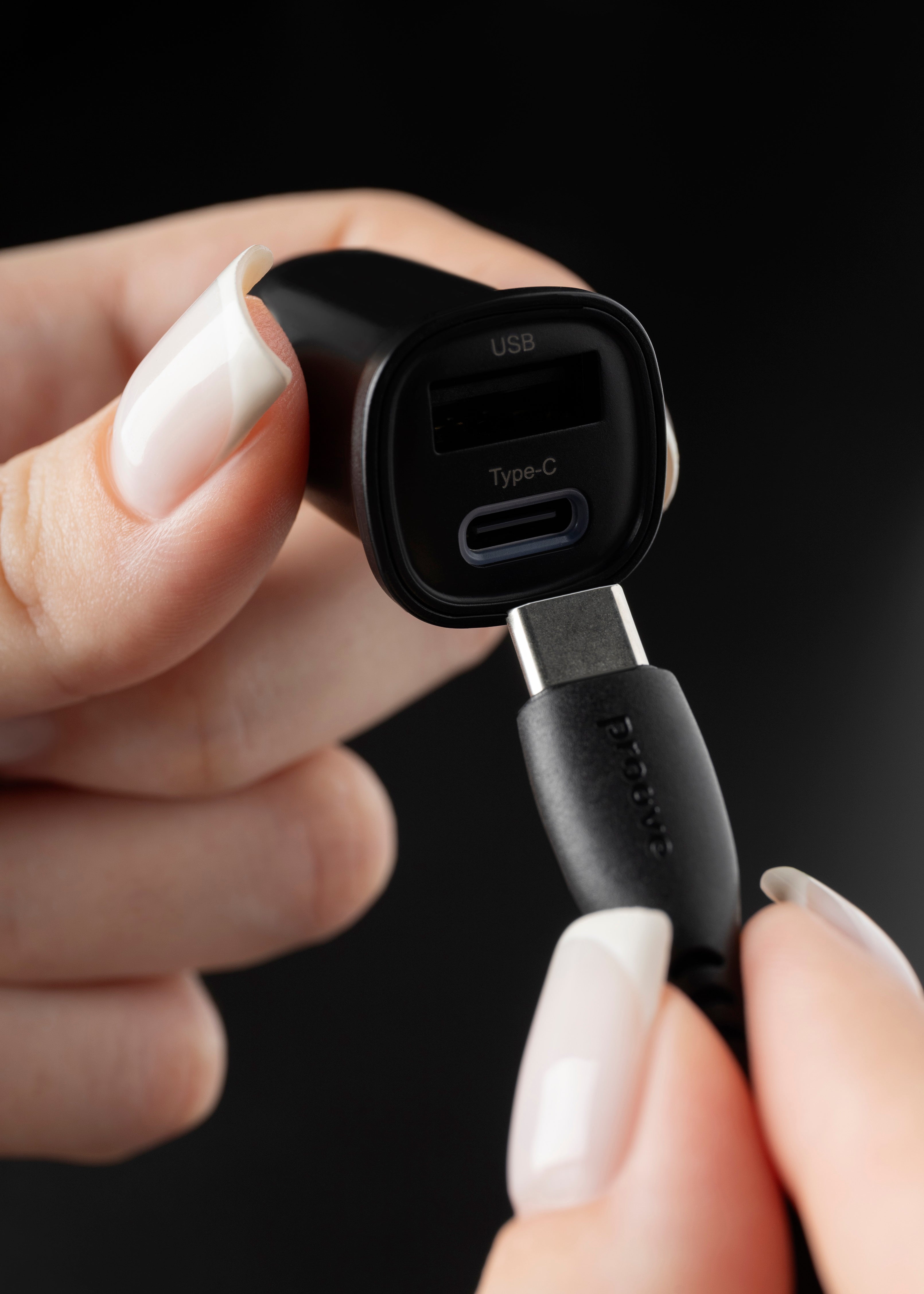 Karikues për makinë Proove Flash, 30W, Type-C + USB, me kabllo, i zi